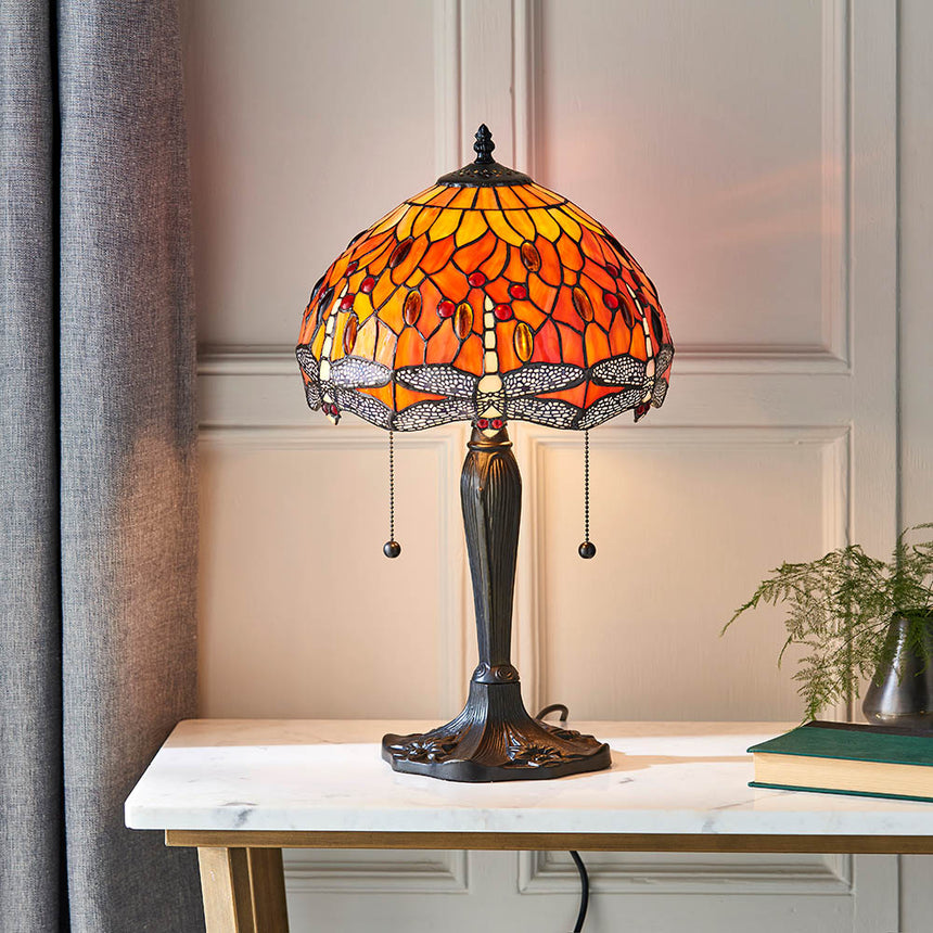 Dragonfly Flame Small Tiffany Table Lamp