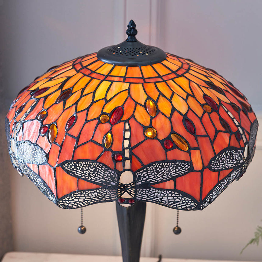 Dragonfly Flame Medium Tiffany Table Lamp