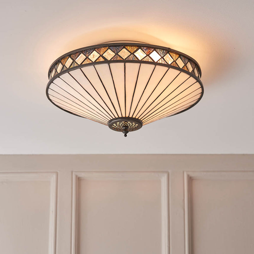 Fargo 42cm Tiffany Flush Ceiling Light