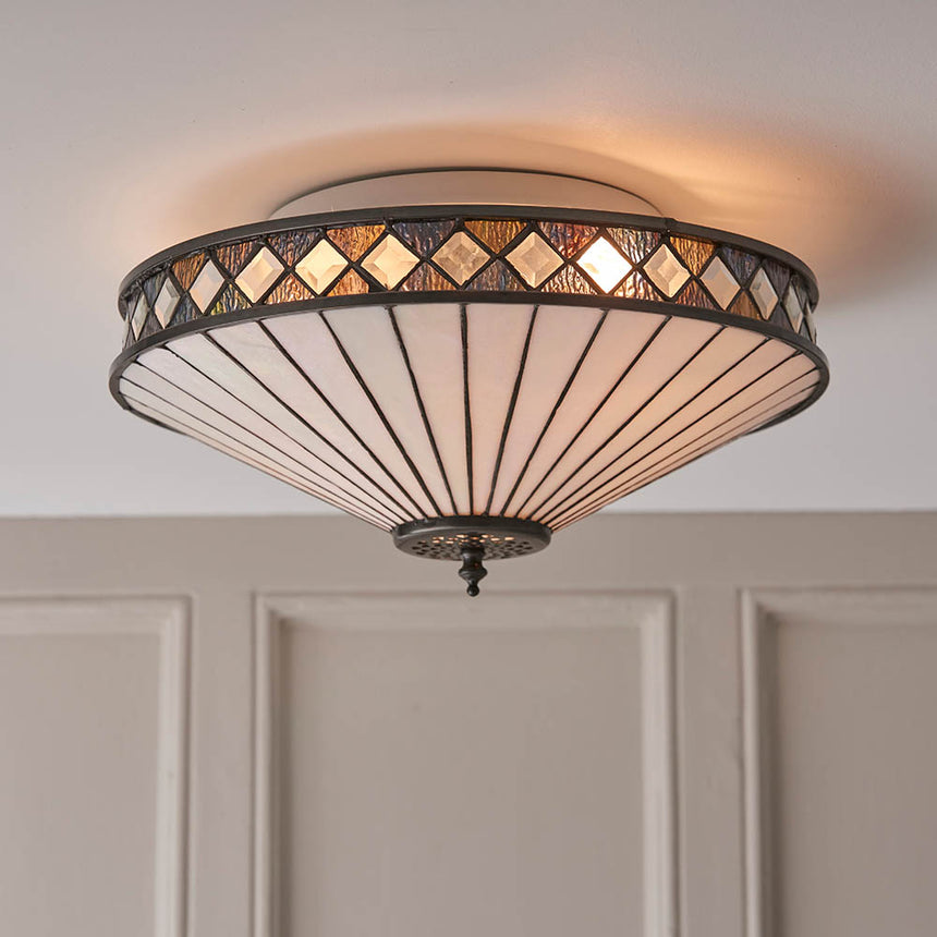 Fargo 42cm Tiffany Flush Ceiling Light