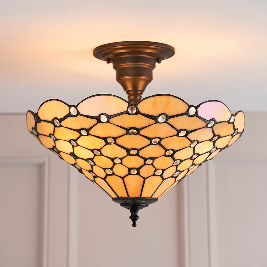 Pearl 37cm Tiffany Semi Flush Ceiling Light