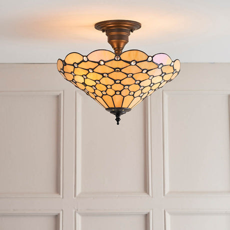 Pearl 37cm Tiffany Semi Flush Ceiling Light