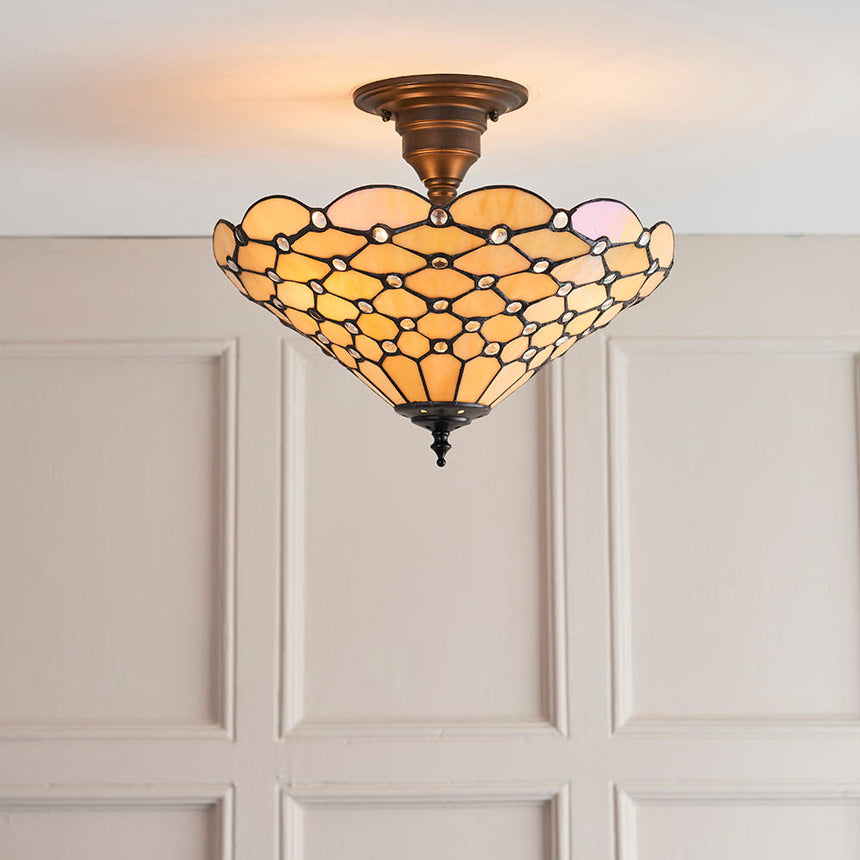 Pearl 37cm Tiffany Semi Flush Ceiling Light