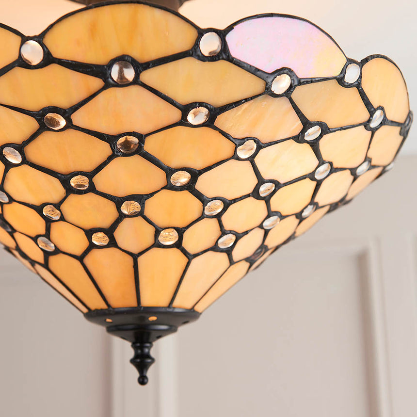 Pearl 37cm Tiffany Semi Flush Ceiling Light