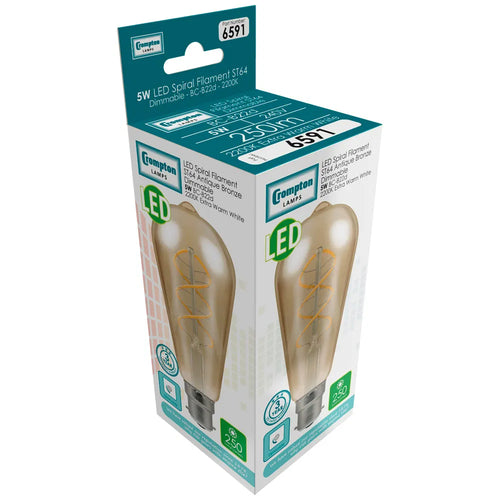 400lm ST64 2200k Dimmable LED Spiral Filament Light Bulb B22