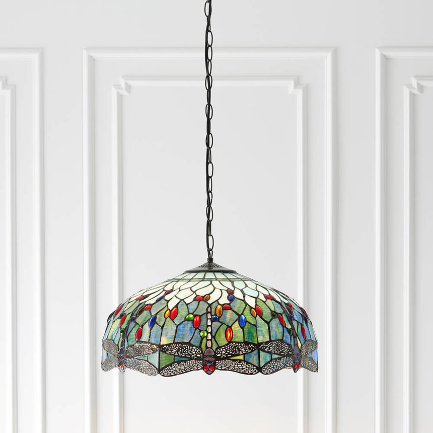 Dragonfly 50cm Tiffany Pendant Light, Blue