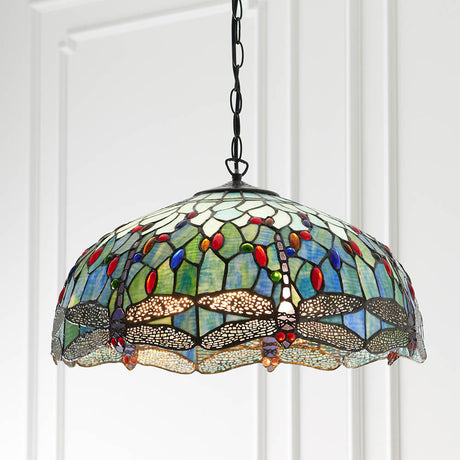 Dragonfly 50cm Tiffany Pendant Light, Blue