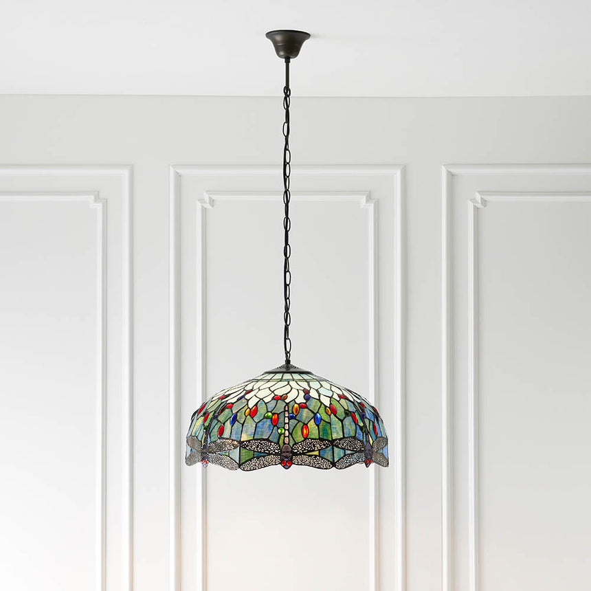 Dragonfly 50cm Tiffany Pendant Light, Blue