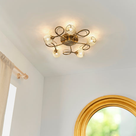 Aherne 5 Light Semi-flush Ceiling Light, Antique Brass