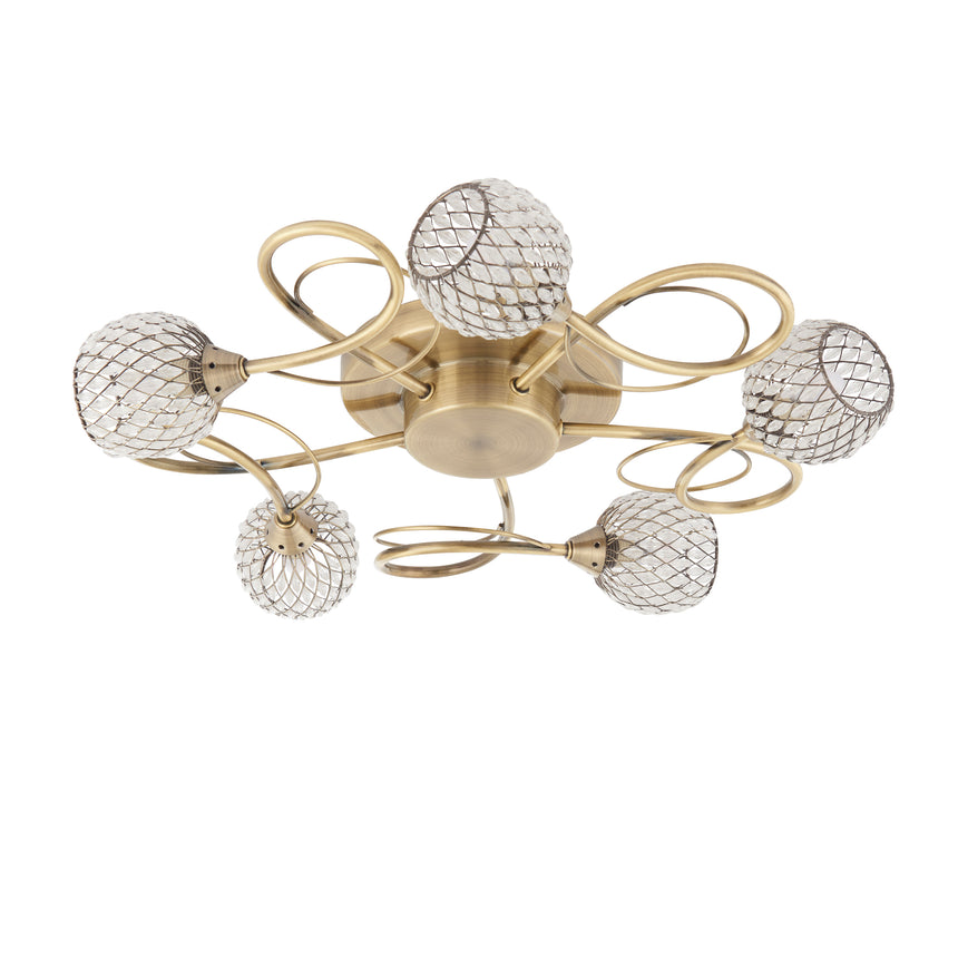 Aherne 5 Light Semi-flush Ceiling Light, Antique Brass