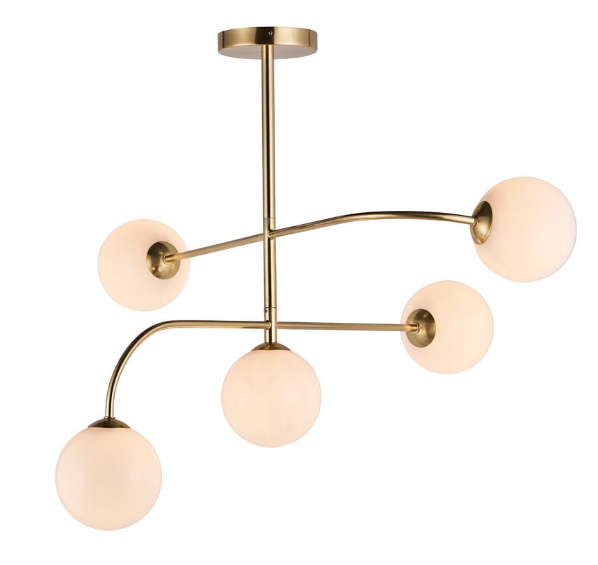 Otto 5-Light Semi-flush Ceiling Light, Brushed Brass/Opal