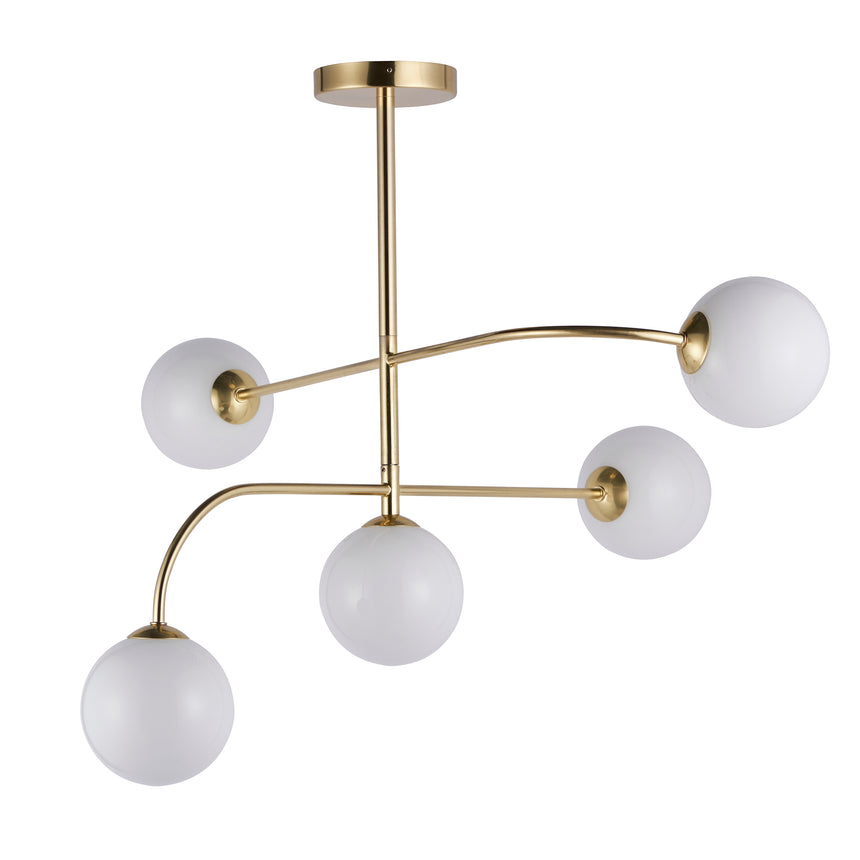 Otto 5-Light Semi-flush Ceiling Light, Brushed Brass/Opal