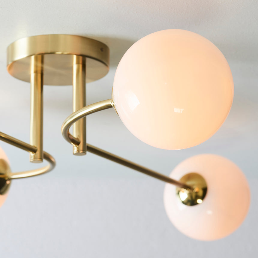 Otto 4 Light Semi Flush Ceiling Light, Brushed Brass/Opal