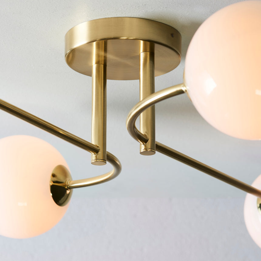 Otto 4 Light Semi Flush Ceiling Light, Brushed Brass/Opal