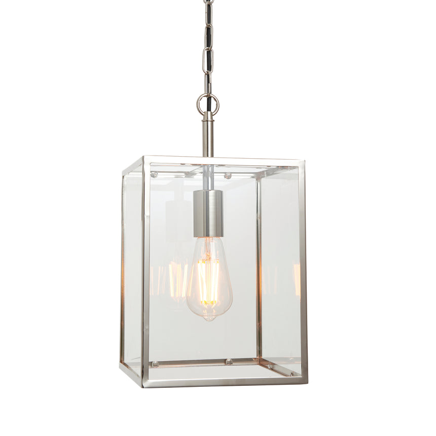 Hadden Glass Lantern Pendant Light, Nickel