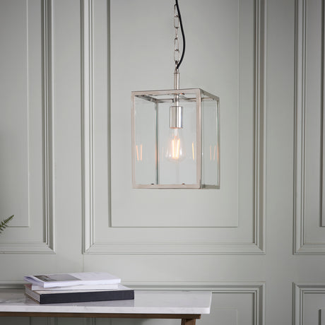 Hadden Glass Lantern Pendant Light, Nickel