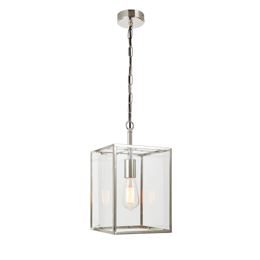 Hadden Glass Lantern Pendant Light, Nickel