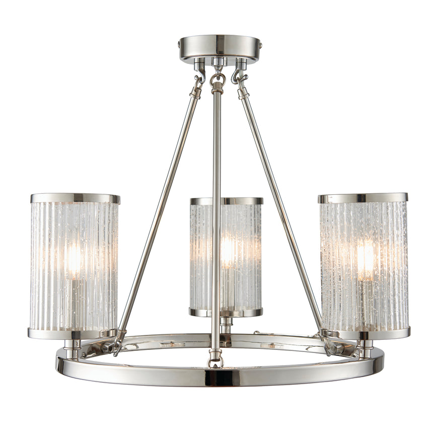 Easton 3 Light Semi Flush Ceiling Light, Nickel