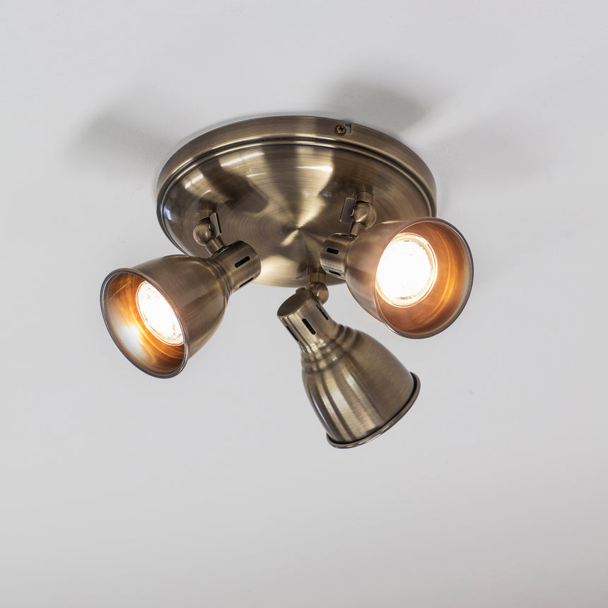 Westbury 3 Light Ceiling Spotlights, Antique Brass