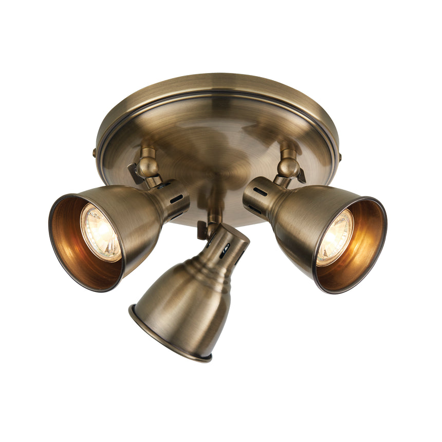 Westbury 3 Light Ceiling Spotlights, Antique Brass