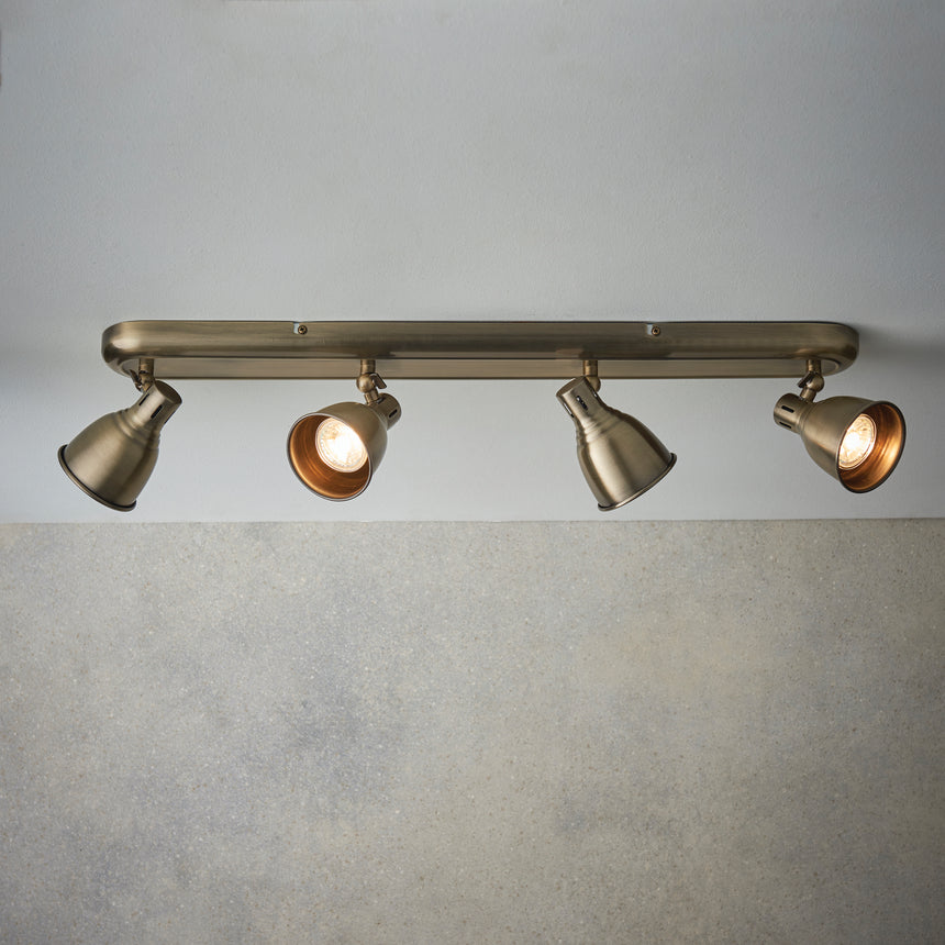 Westbury 4 Light Spotlight Bar, Antique Brass