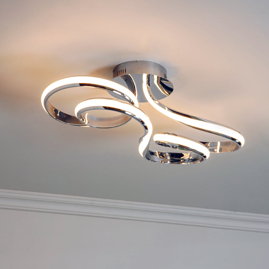 Aria LED Semi Flush Ceiling Light, Chrome