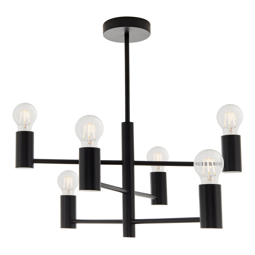 Studio 6 Light Semi Flush Ceiling Light, Black