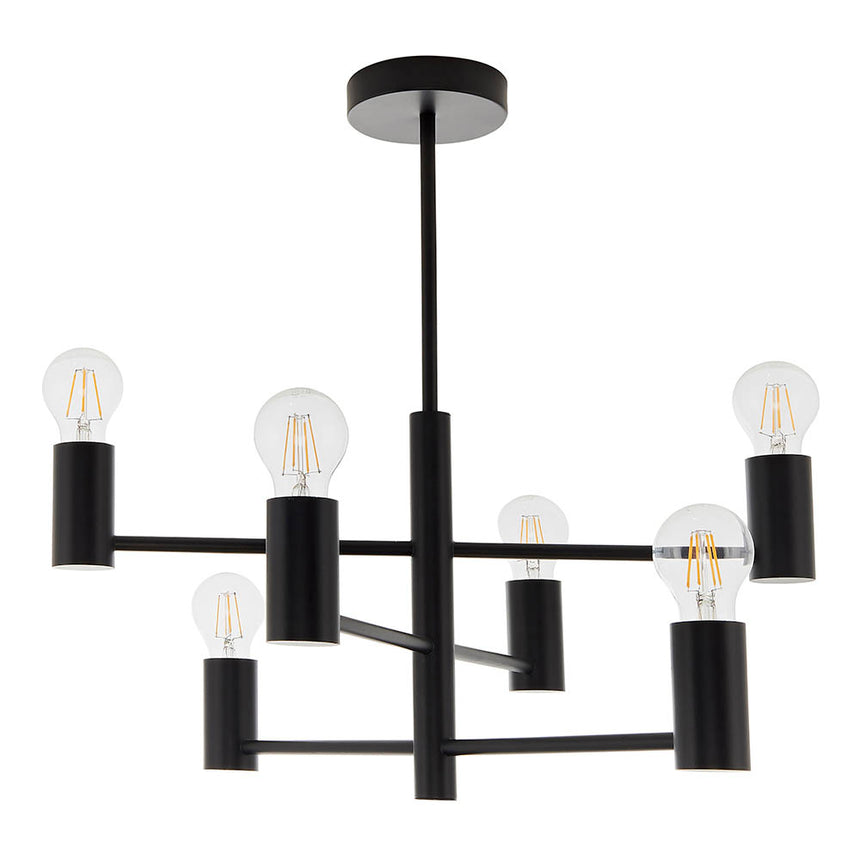 Studio 6 Light Semi Flush Ceiling Light, Black