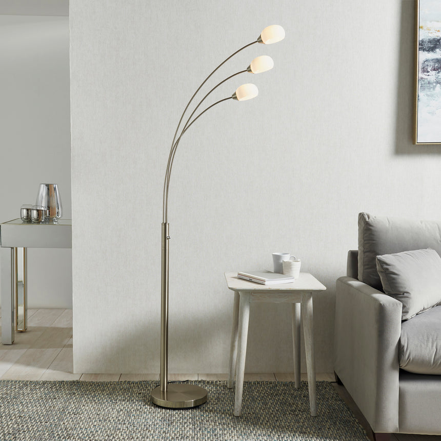 Jaspa 3 Light Floor Lamp, Satin Nickel