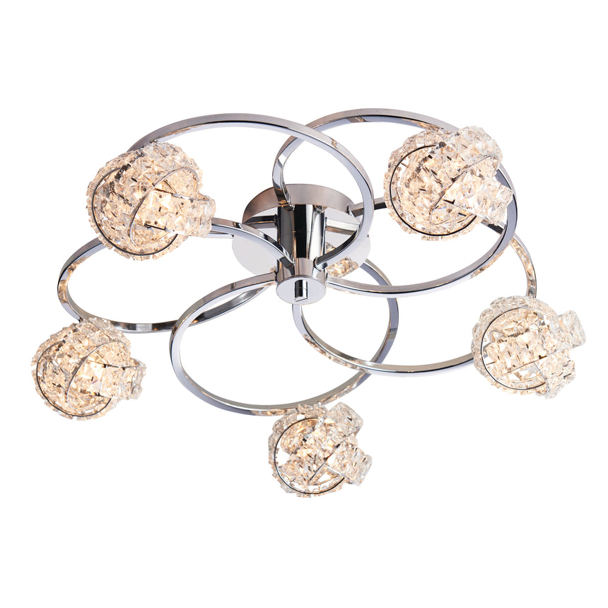 Talia 5 Light Semi Flush Ceiling Light, Chrome/Crystal