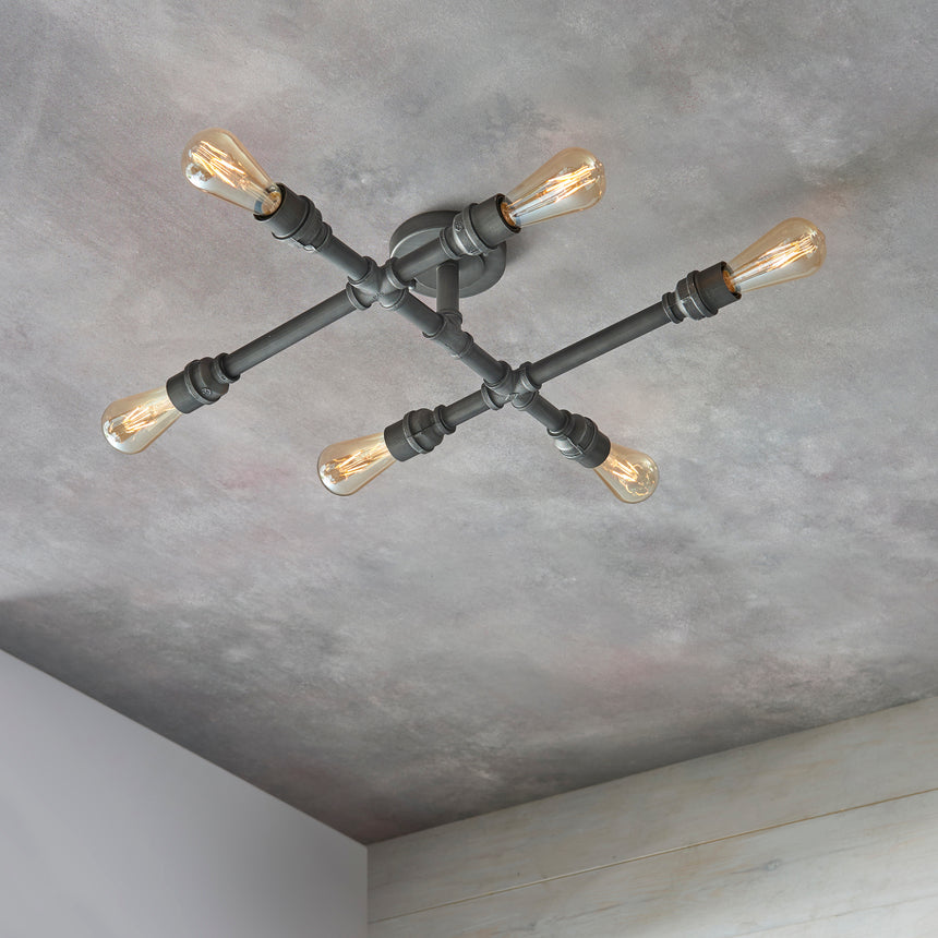 Pipe 6 Light Semi Flush Ceiling Light