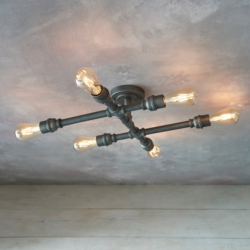 Pipe 6 Light Semi Flush Ceiling Light