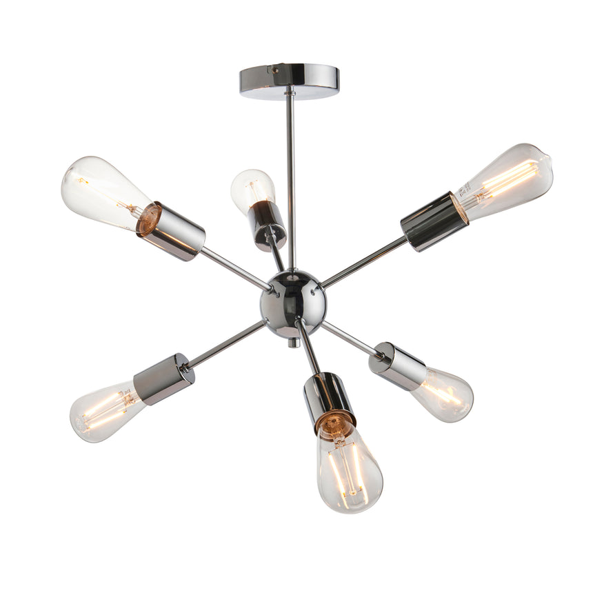 Rubens 6 Light Semi Flush Ceiling Light, Chrome