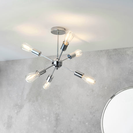 Rubens 6 Light Semi Flush Ceiling Light, Chrome