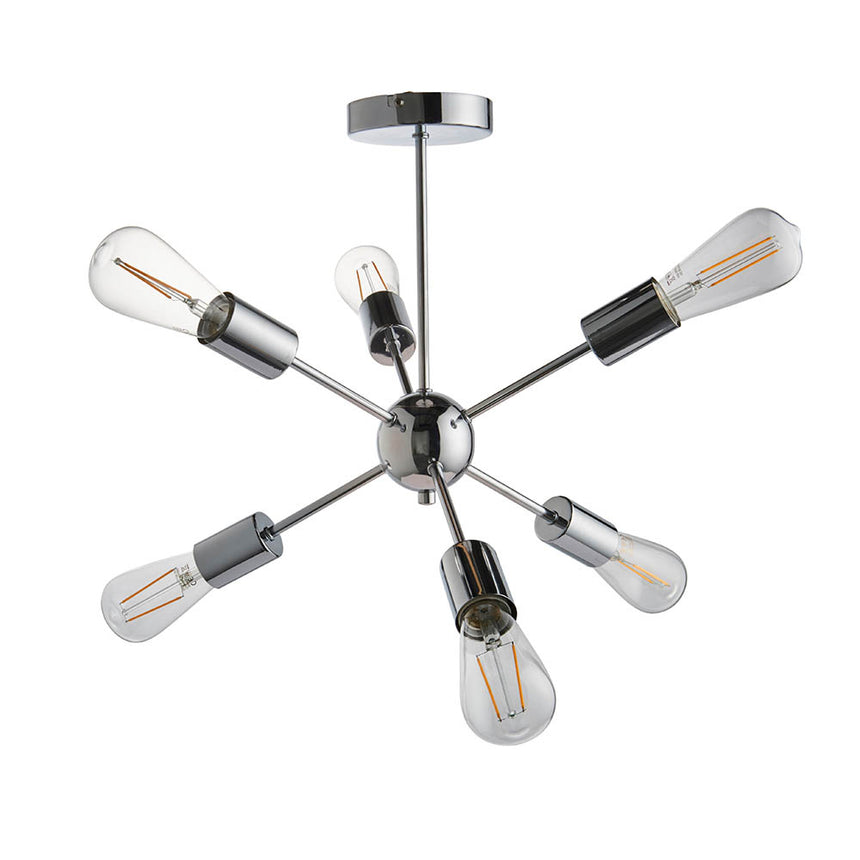 Rubens 6 Light Semi Flush Ceiling Light, Chrome