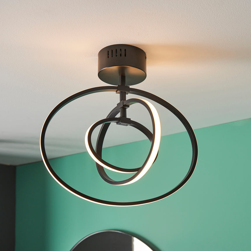 Avali LED Semi Flush Ceiling Light, Black