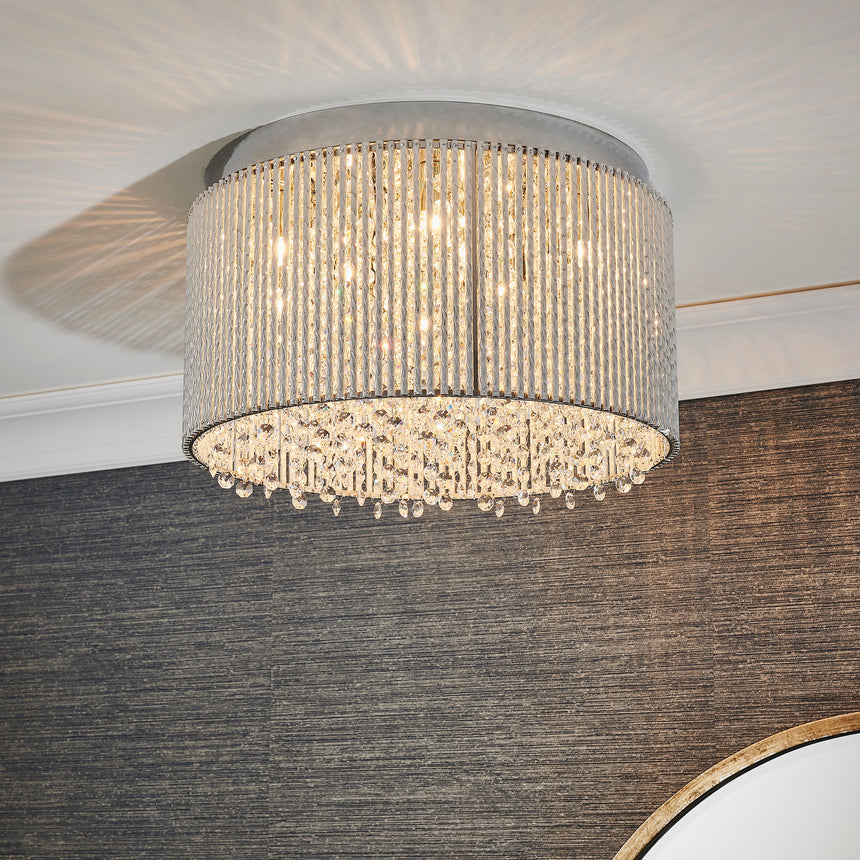 Galina 10 Light Crystal Flush Ceiling Light