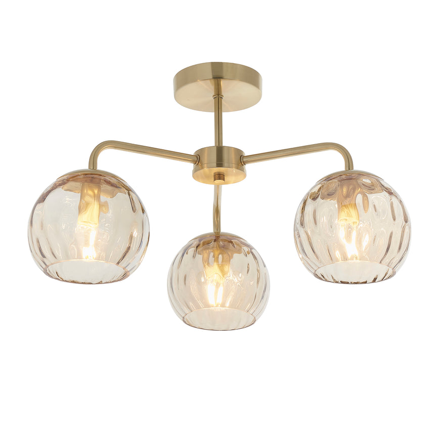 Dimple 3-Light Semi-flush Ceiling Light, Champagne/Gold