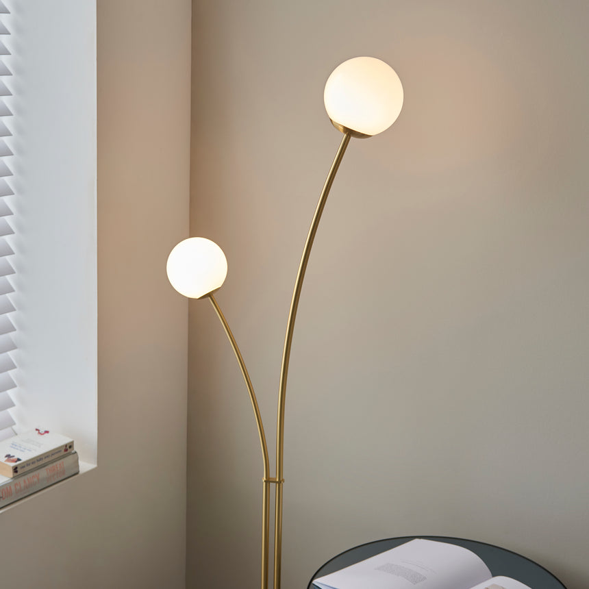 Bloom 2-Light Floor Lamp, Satin Brass