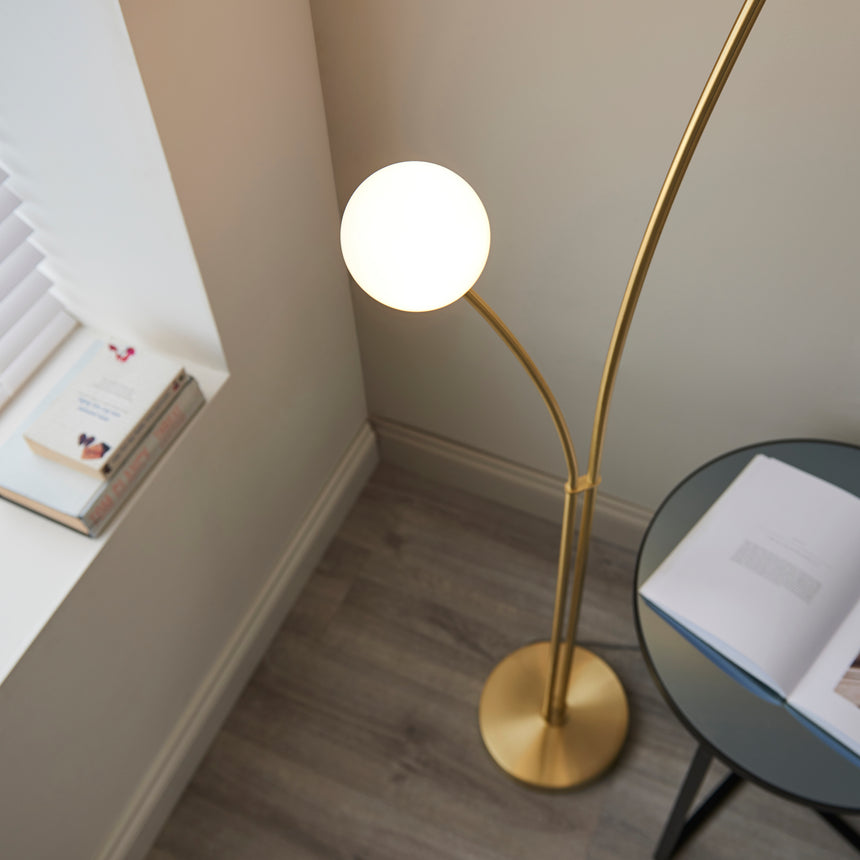 Bloom 2-Light Floor Lamp, Satin Brass