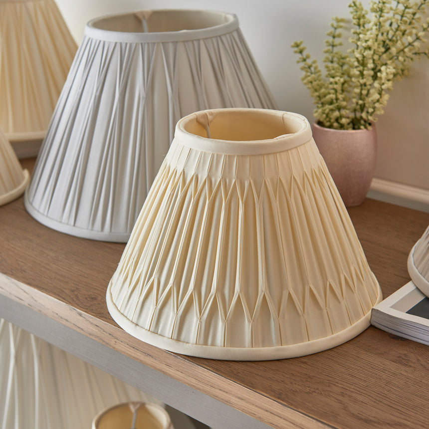 Ivory Double Pinch Pleat Silk Lamp Shade, 25cm