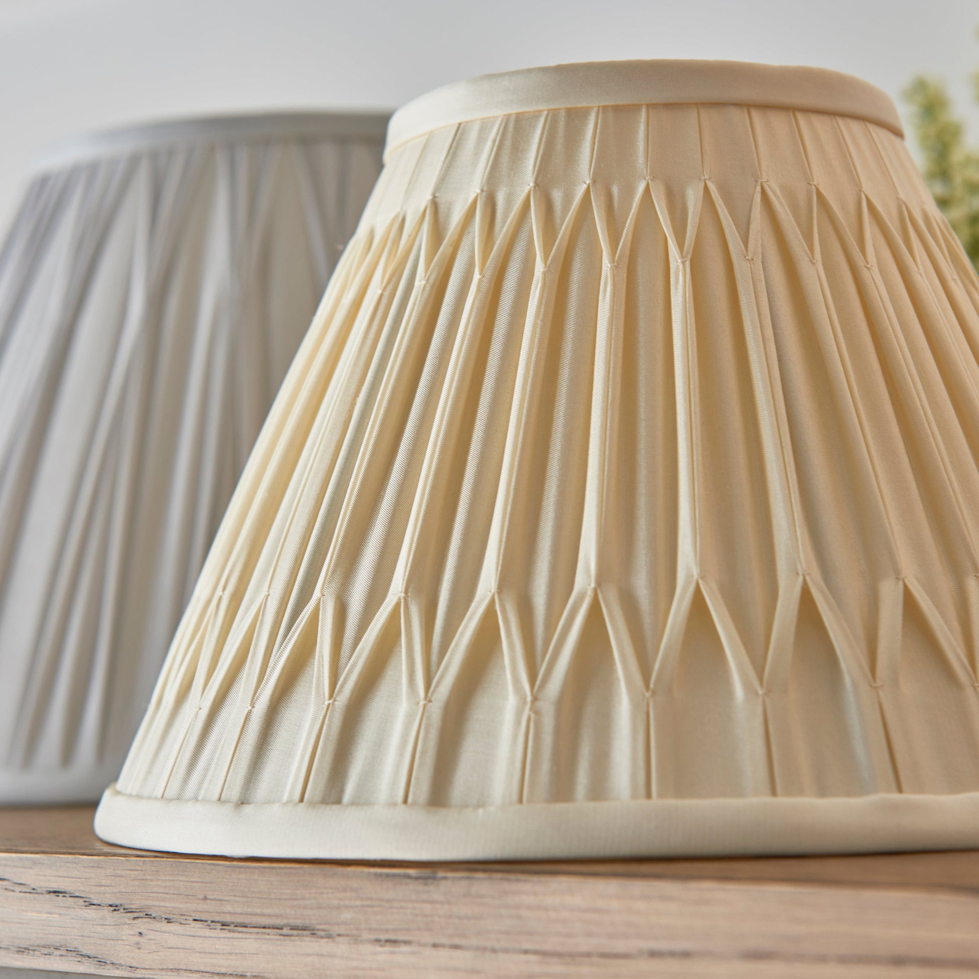 Ivory Double Pinch Pleat Silk Lamp Shade, 25cm