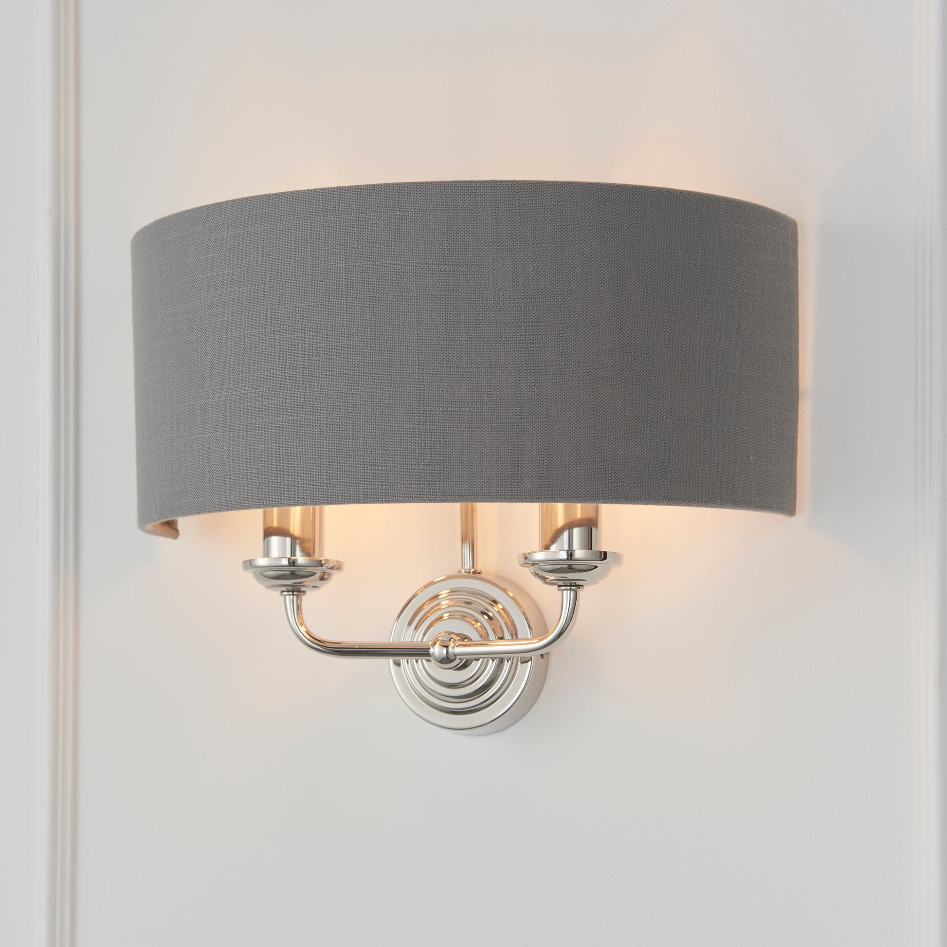 Highclere 2 Light Wall Light, Bright Nickel/Charcoal