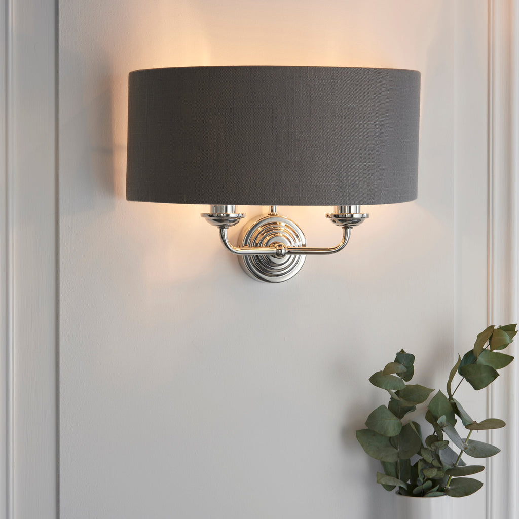 Highclere 2 Light Wall Light, Bright Nickel/Charcoal