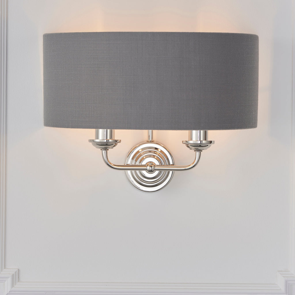 Highclere 2 Light Wall Light, Bright Nickel/Charcoal