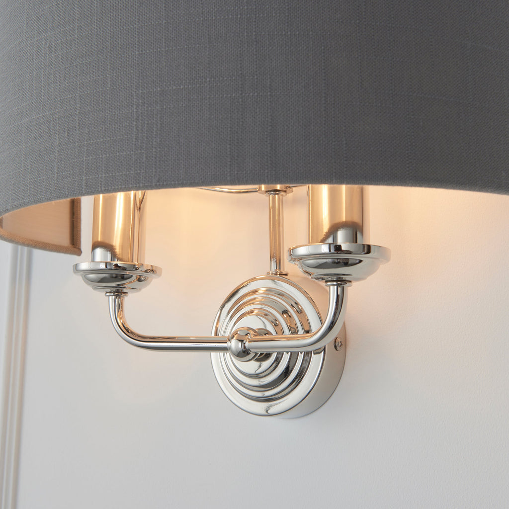 Highclere 2 Light Wall Light, Bright Nickel/Charcoal