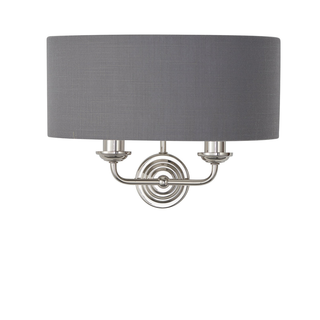 Highclere 2 Light Wall Light, Bright Nickel/Charcoal