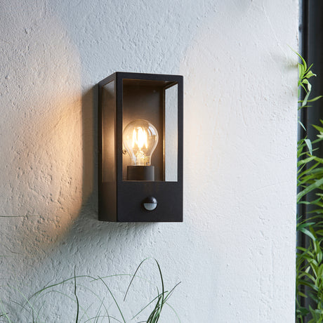 Orion Box Wall Lantern with PIR, Black