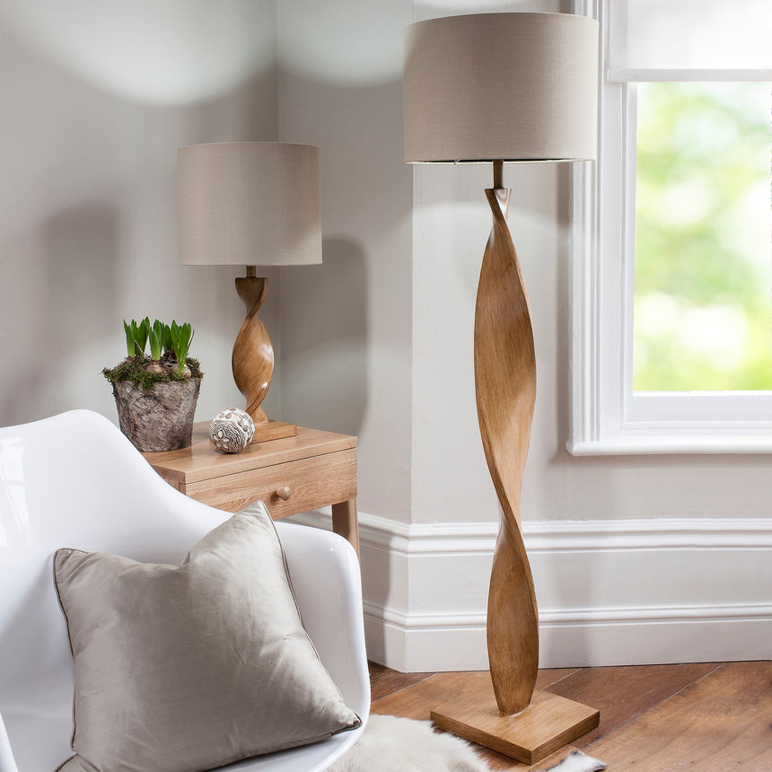 Abia Table Lamp, Oak Effect