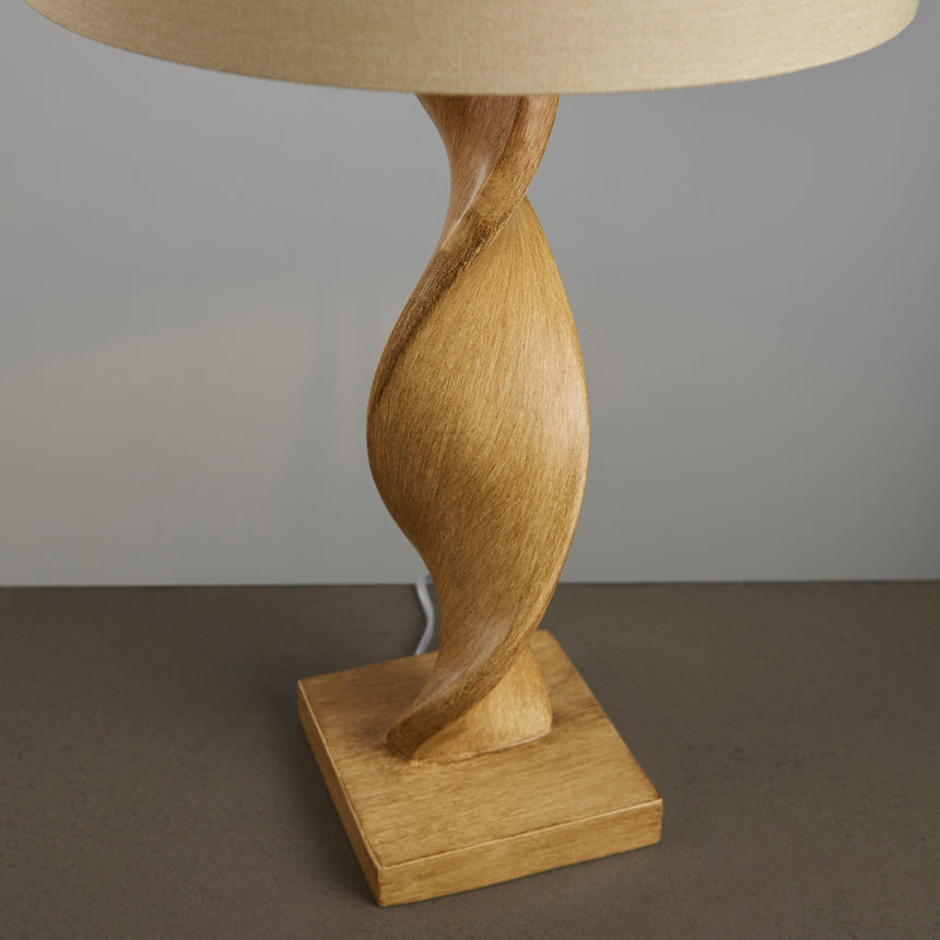 Abia Table Lamp, Oak Effect